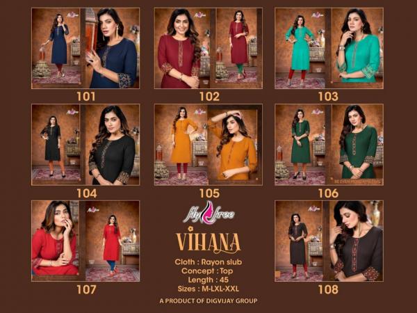 Fly Free Vihana Rayon Designer Casual Wear Kurti Collection